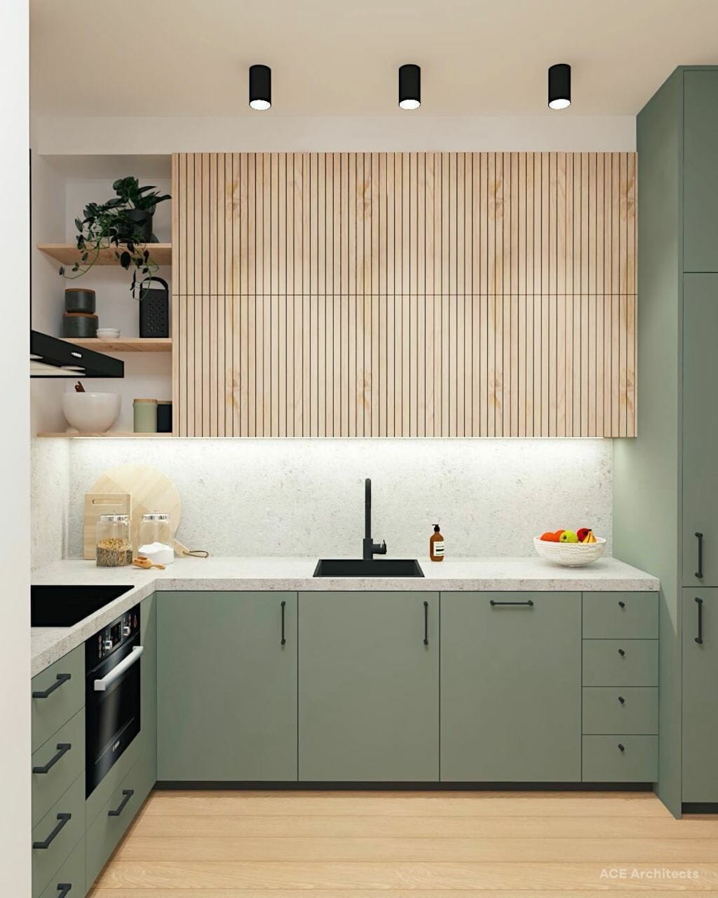 Kitchen cabinets painted blue fern green