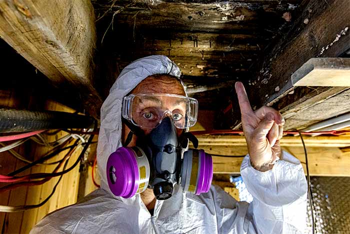 Is-basement-mold-removal-covered-by-insurance-woker-shows-the-mold