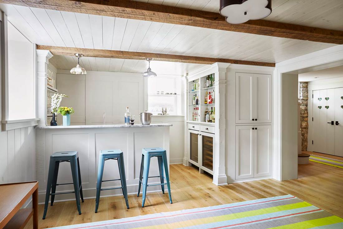 beadboard ceiling in basement