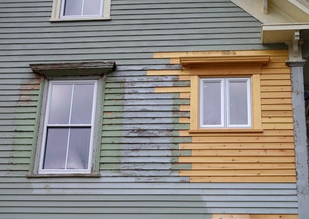 repair of wood siding around new window