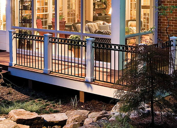 white wood and wrough iron deck railing