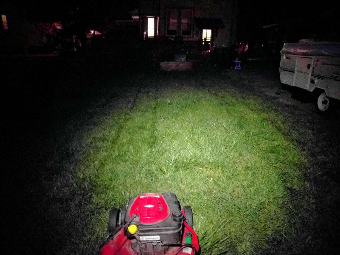 mowing lawn at night