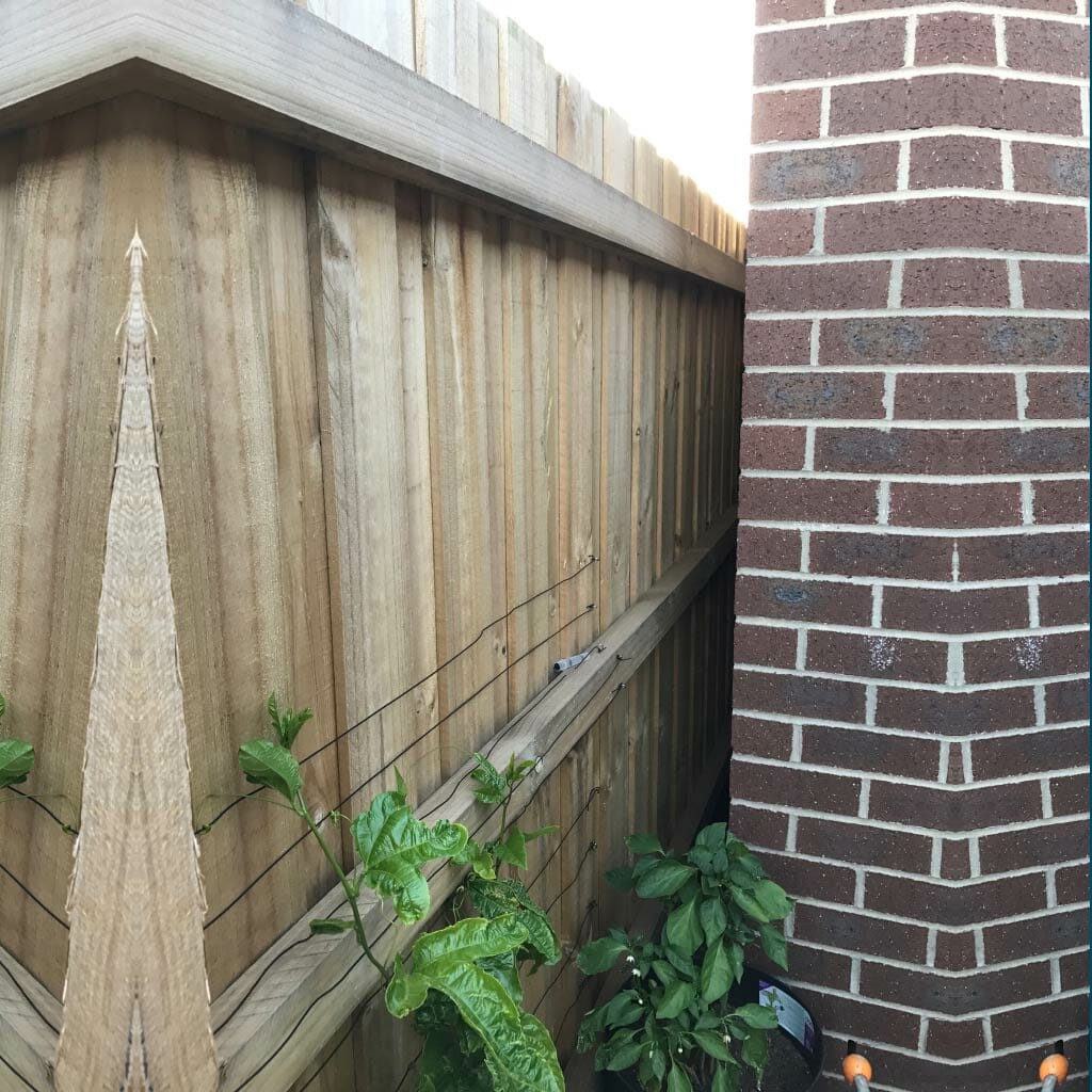 Gap between brick house and wood fence